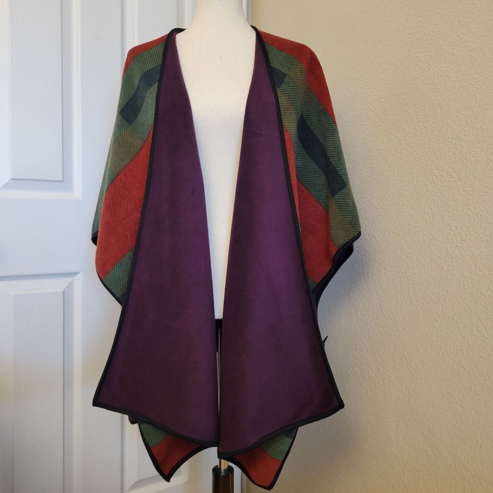 Serra Womens Striped Print Poncho Shawl Wrap One Size